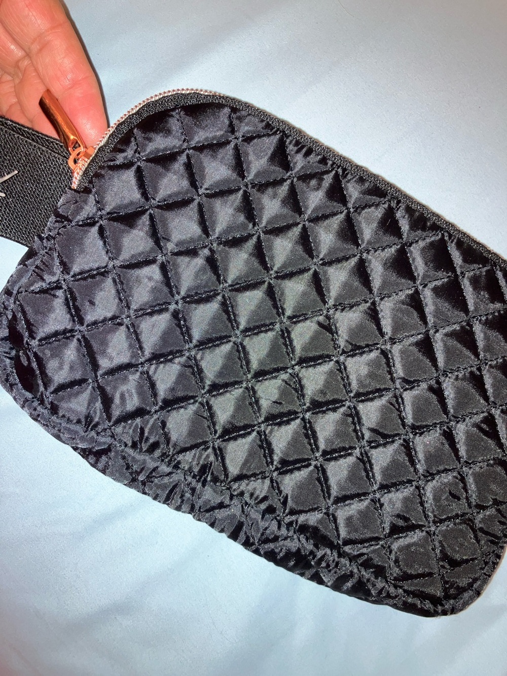 Quilted Black Satin Crossbody Pouch